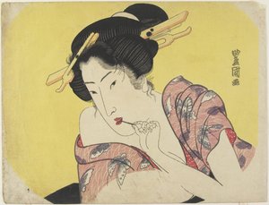 Mulher usando um palito, c.1820 (impressão woodblock de cor)